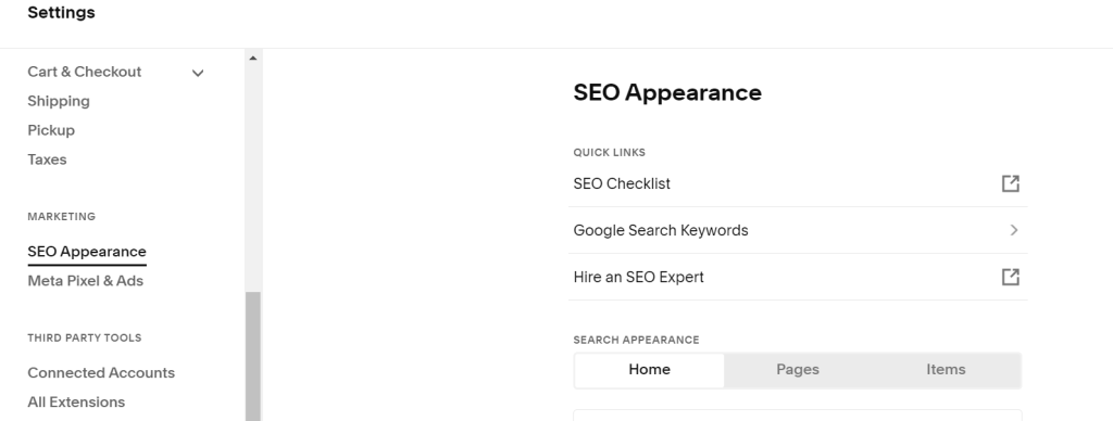 squarespace account seo settings