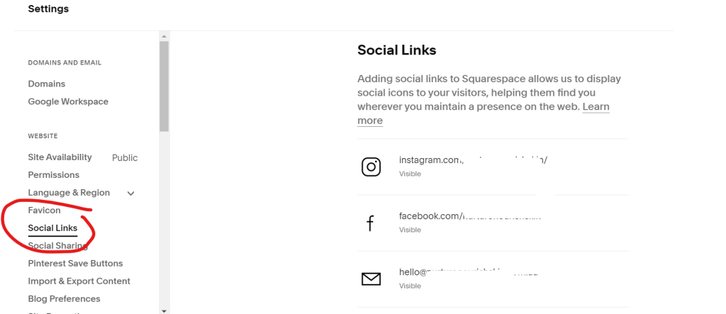 squarespace social links