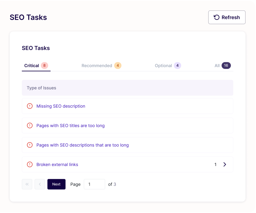 seospace seo tasks section